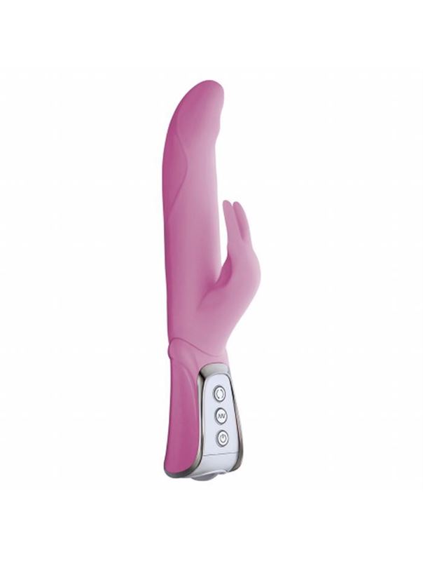 Розовый вибратор VIBE THERAPY DELIGHT с клиторальным стимулятором и вращением ствола - 23,5 см.