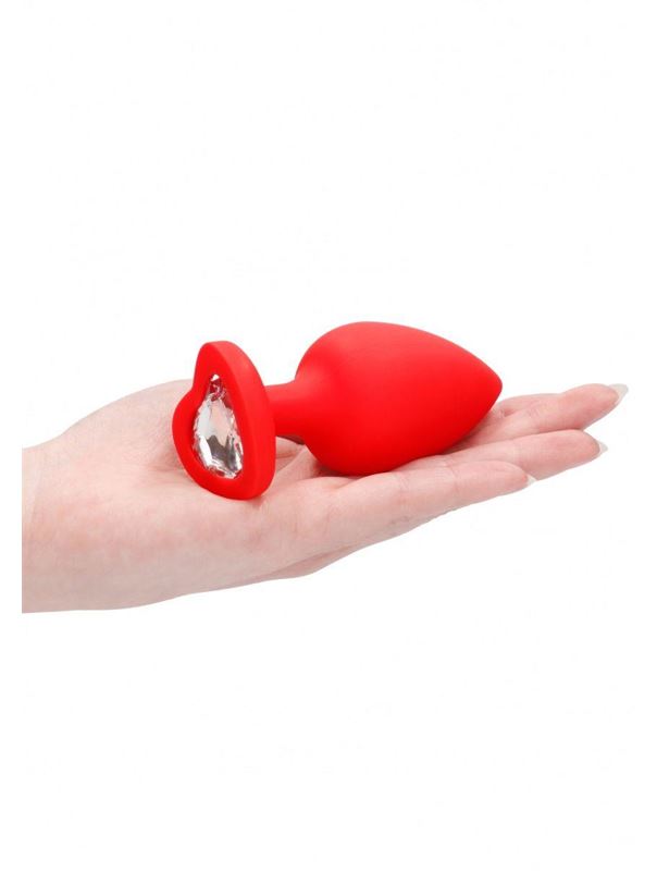 Красная анальная пробка с прозрачным стразом Extra Large Diamond Heart Butt Plug (9,5 см)