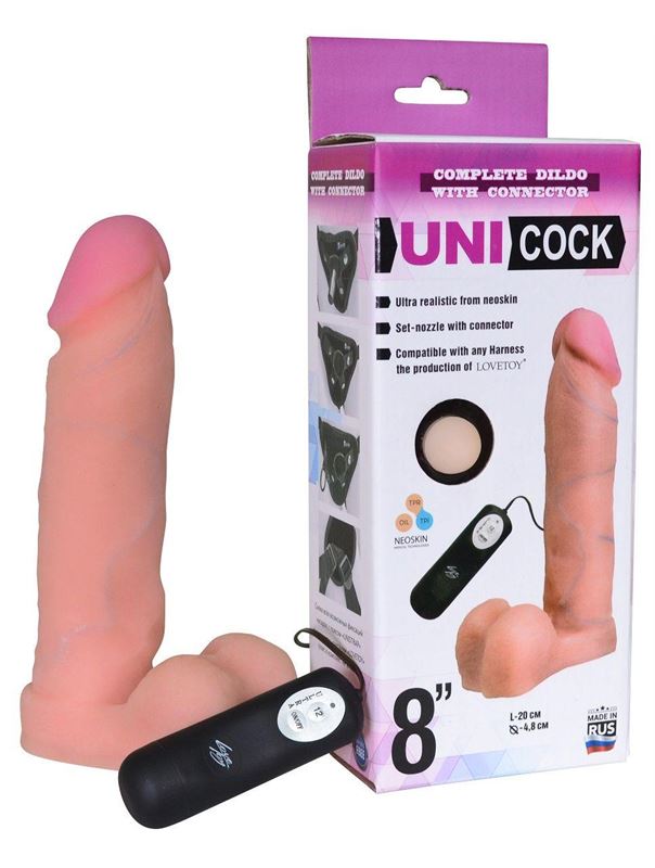 Фаллическая насадка Харнесс UNICOCK 8" с вибрацией (20 см)