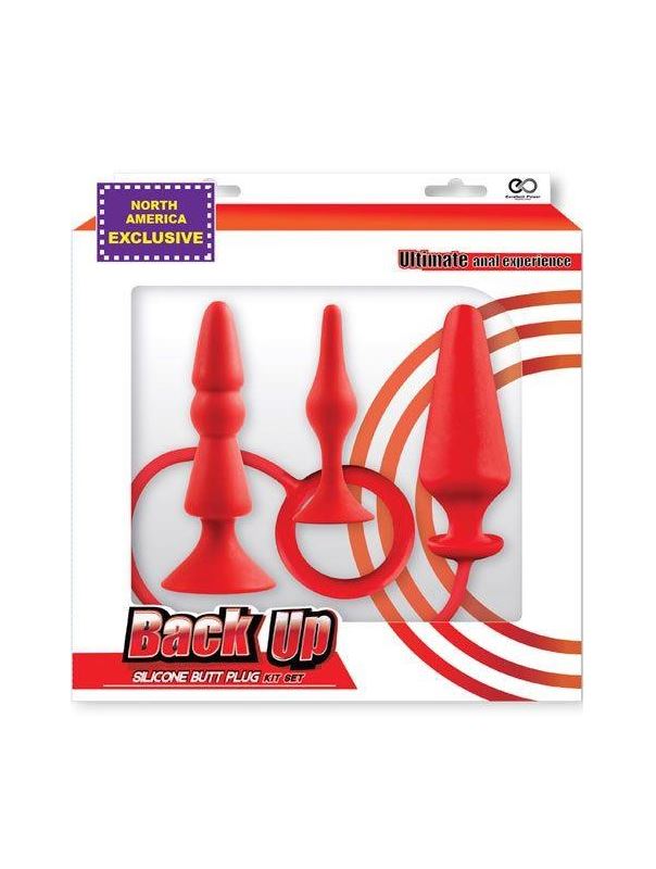 Набор из 3 красных анальных пробок BACK UP SILICONE ANAL KIT