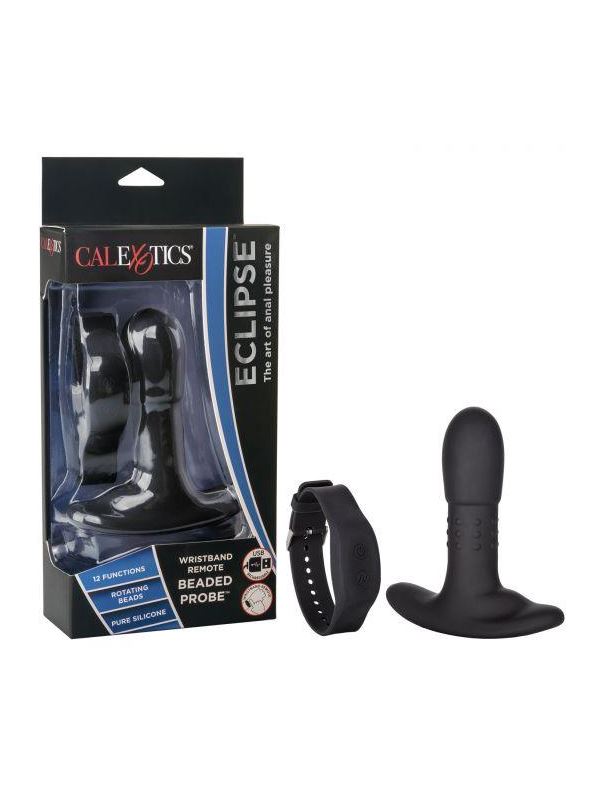 Черный массажер простаты с браслетом-пультом Eclipse Wristband Remote Beaded Probe - 12,75 см.