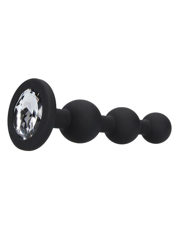 Черная анальная елочка с прозрачным стразом Beaded Diamond Butt Plug (11,4 см)