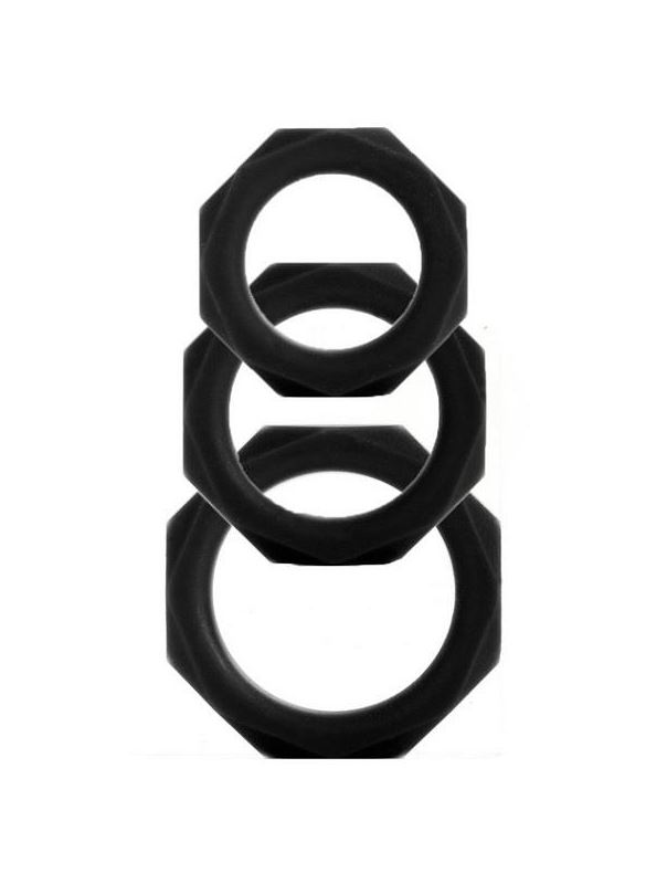 Набор чёрных эрекционных колец Octagon Rings 3 sizes (3 шт.)