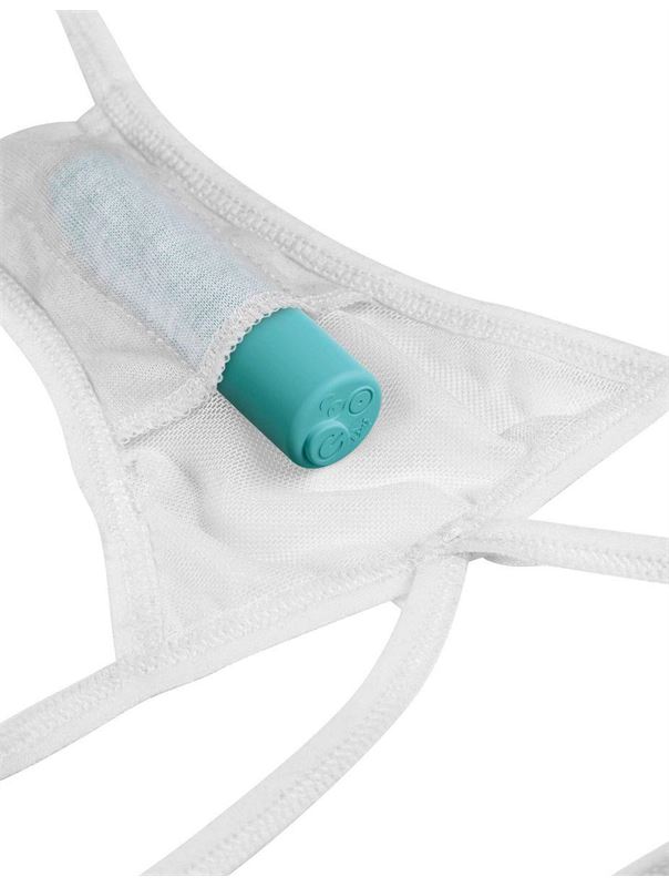 Белые трусики Remote Bow-Tie G-String с вибрацией и анальным стимулятором