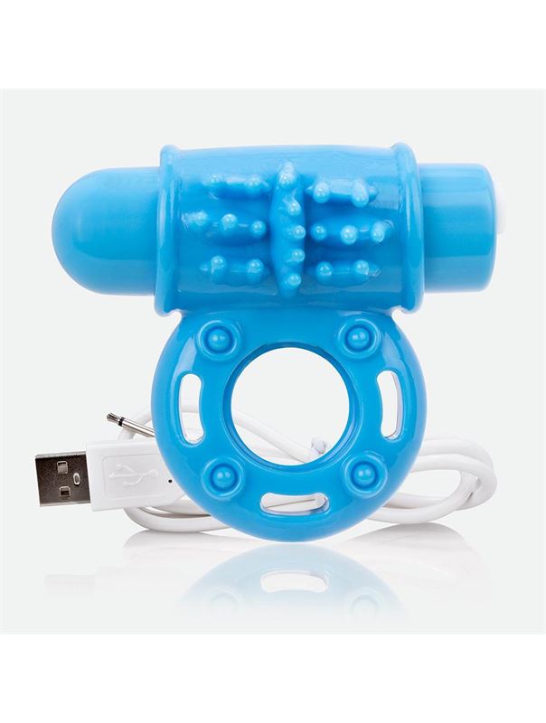 Голубое перезаряжаемое эрекционное виброкольцо CHARGED O WOW RING