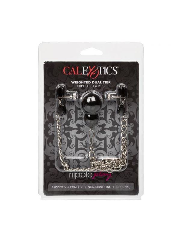 Зажимы для сосков с серебристой цепочкой и утяжелителем Weighted Dual Tier Nipple Clamps