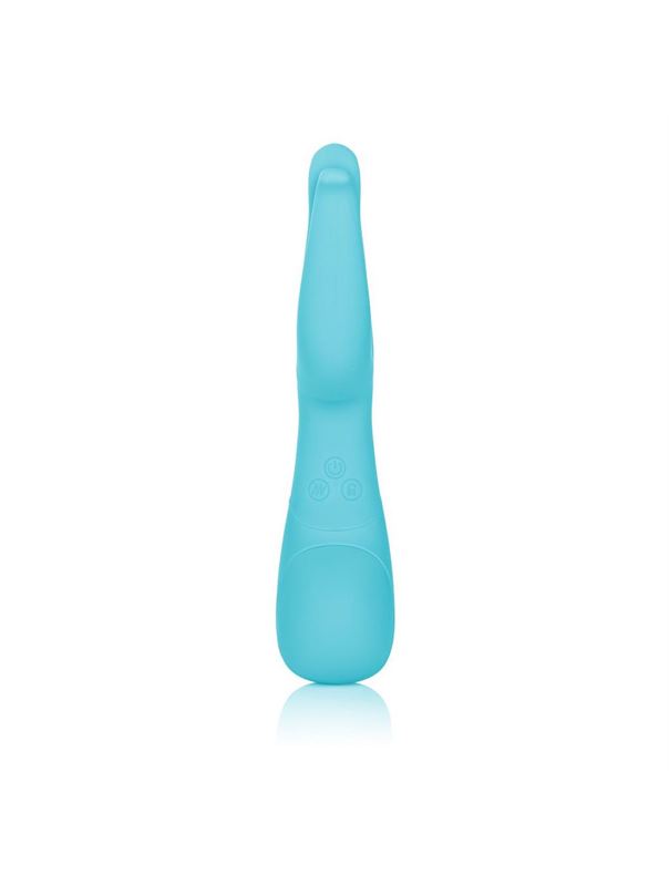 Голубой вибромассажер Impress Dual Kiss со стимуляцией клитора - 15 см.