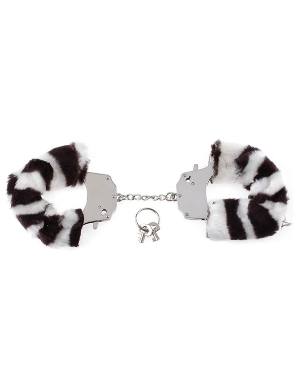 Металлические наручники Furry Love Cuffs с мехом - зебра