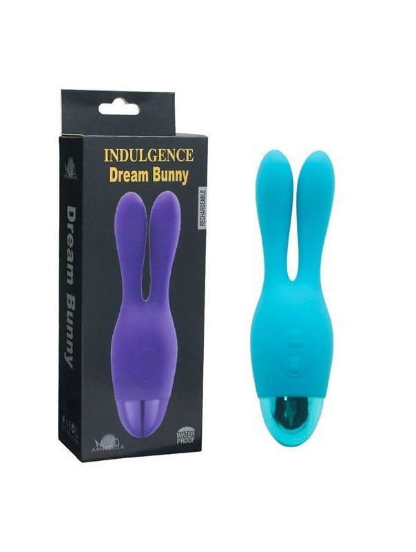 Голубой вибратор INDULGENCE Rechargeable Dream Bunny - 15 см.