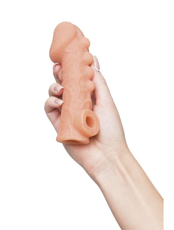 Телесная закрытая насадка с шишечками Cock Sleeve 008 Size M (15,6 см)