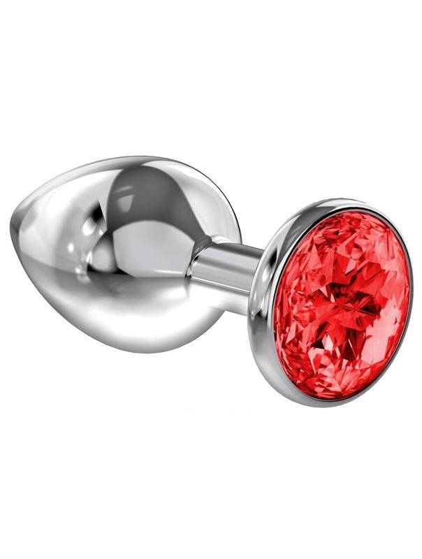 Большая серебристая анальная пробка Diamond Red Sparkle Large с красным кристаллом - 8 см.