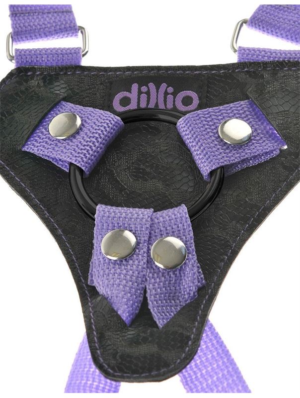 Фиолетовая страпон-система 7 Strap-On Suspender Harness Set с реалистичной насадкой - 19 см.