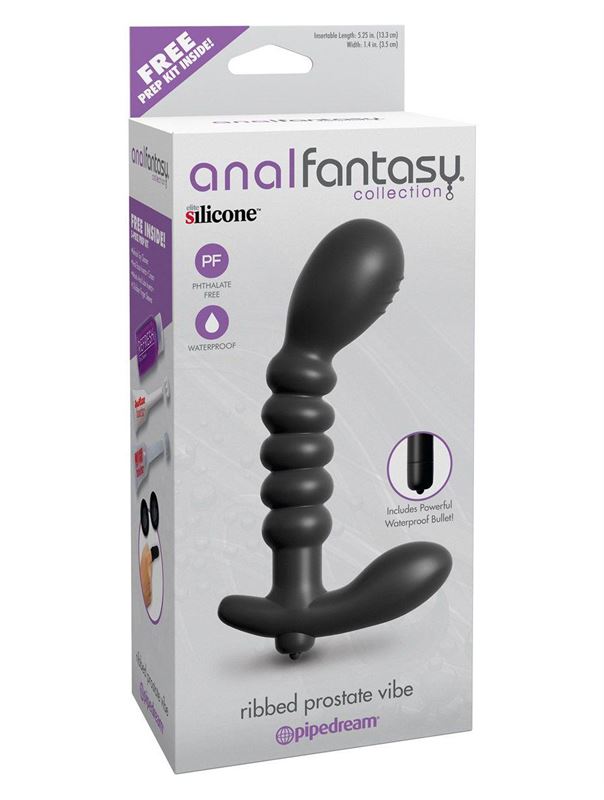 Анальный вибромассажер Ribbed Prostate Vibe - 15,2 см.