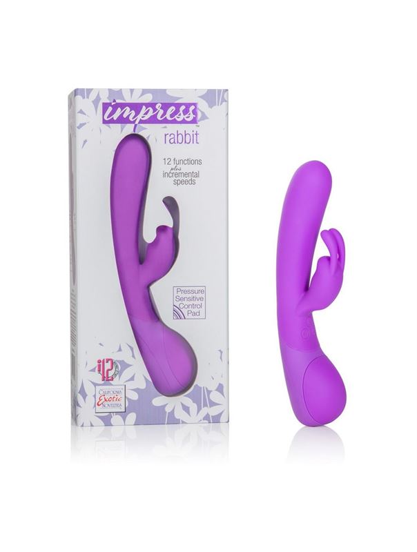 Фиолетовый вибромассажер Impress Rabbit со стимуляцией клитора - 18 см.