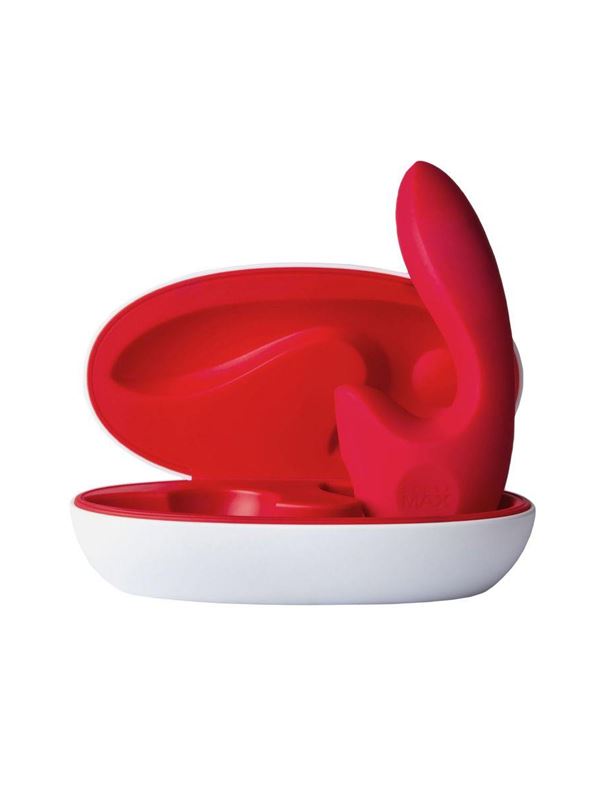 Красный вибратор Sense Vibe Warm с клиторальным отростком (16 см)