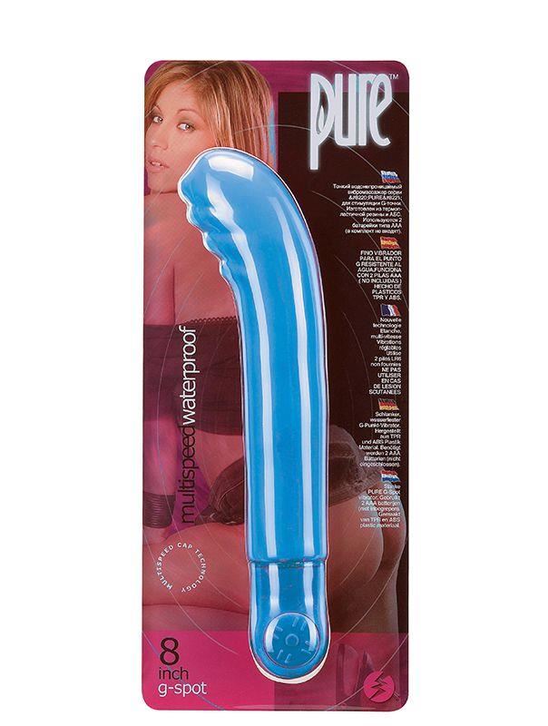 Синий вибратор с ребристой головкой PURE - 8" G-SPOT (20 см)