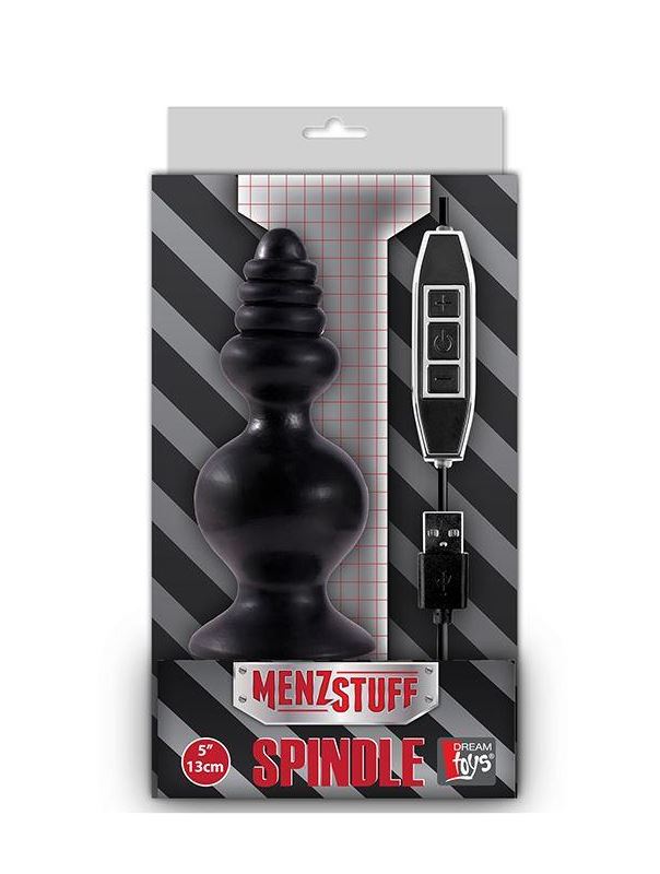 Чёрная фигурная пробка с вибрацией MENZSTUFF SPINDLE 10 FUNCTION BUTT PLUG