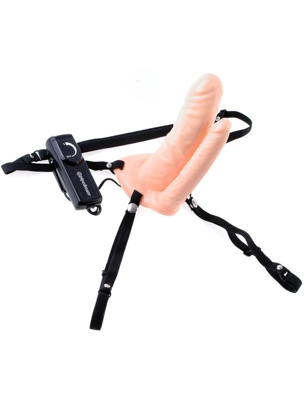Двойной страпон с вибрацией Double Penetrator Vibrating Hollow Strap-On - 18 см.