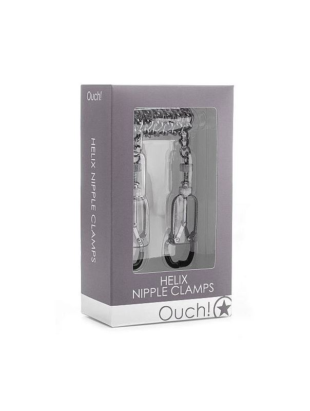 Серебристые зажимы на соски с цепочкой Helix Nipple Clamps