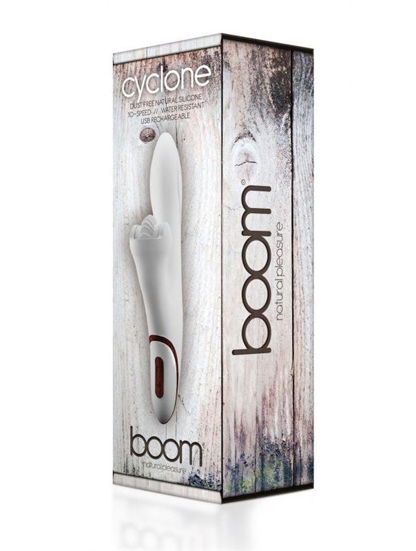 Белый вибратор BOOM Cyclone с клиторальным стимулятором-колёсиком - 23 см.