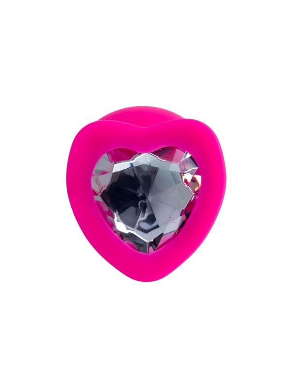Розовая анальная пробка Diamond Heart с прозрачным кристаллом (9,5 см)