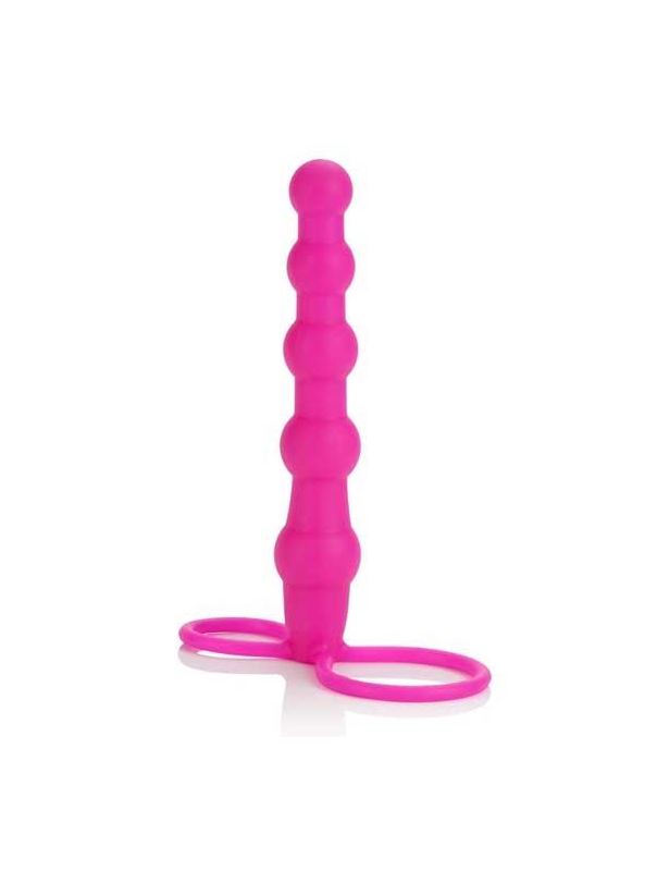 Розовый страпон на пенис Silicone Love Rider Beaded Dual Penetrator