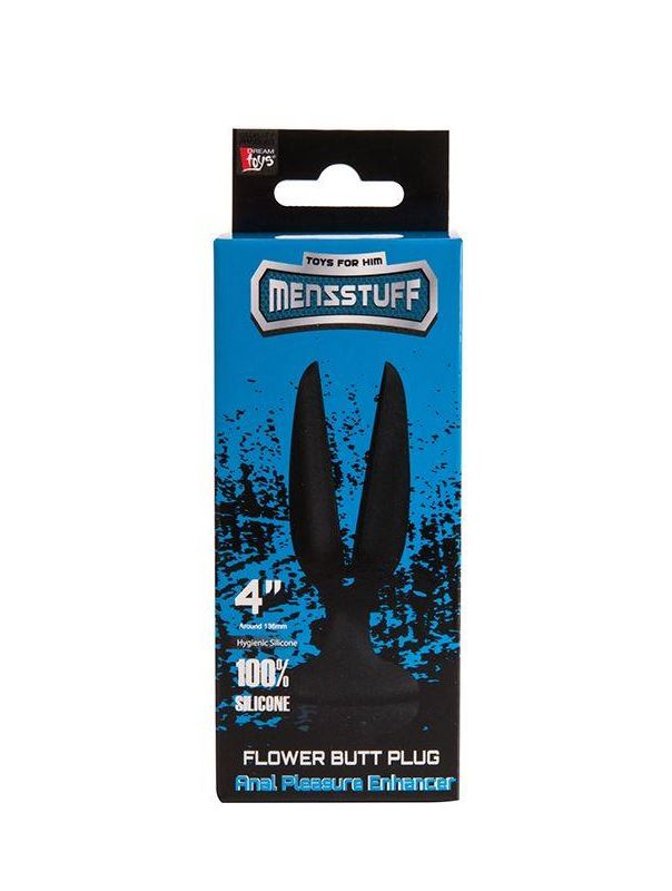 Чёрная анальная пробка-бутон MENZSTUFF - FLOWER BUTT PLUG 4INCH (11 см)