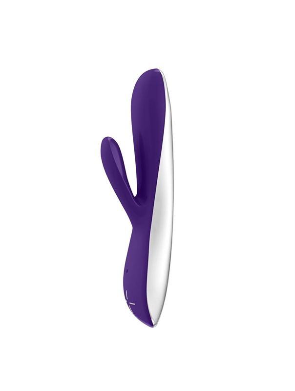 Фиолетовый перезаряжаемый вибратор типа rabbit E5 - 19 см.