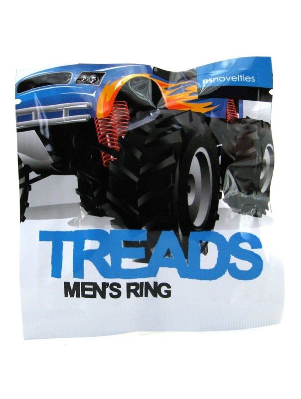 Чёрное эрекционное кольцо TREADS MENS RING THIN