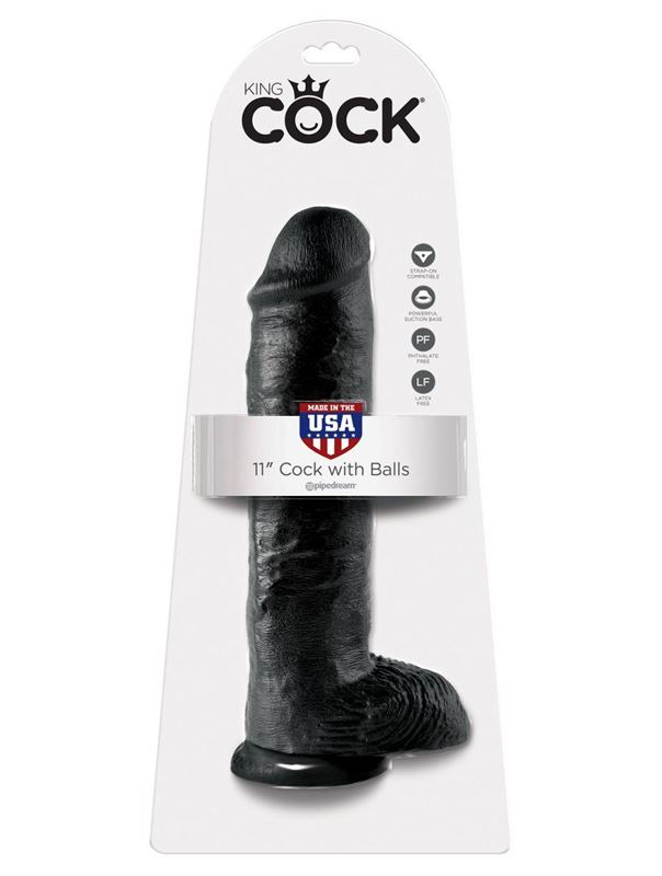 Черный фалоимитатор-гигант 11" Cock With Balls на присоске (28 см)