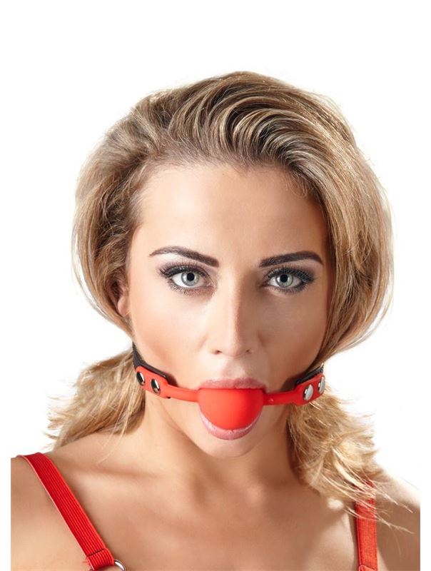 Силиконовый кляп-шар на чёрных ремешках Red Gag silicone