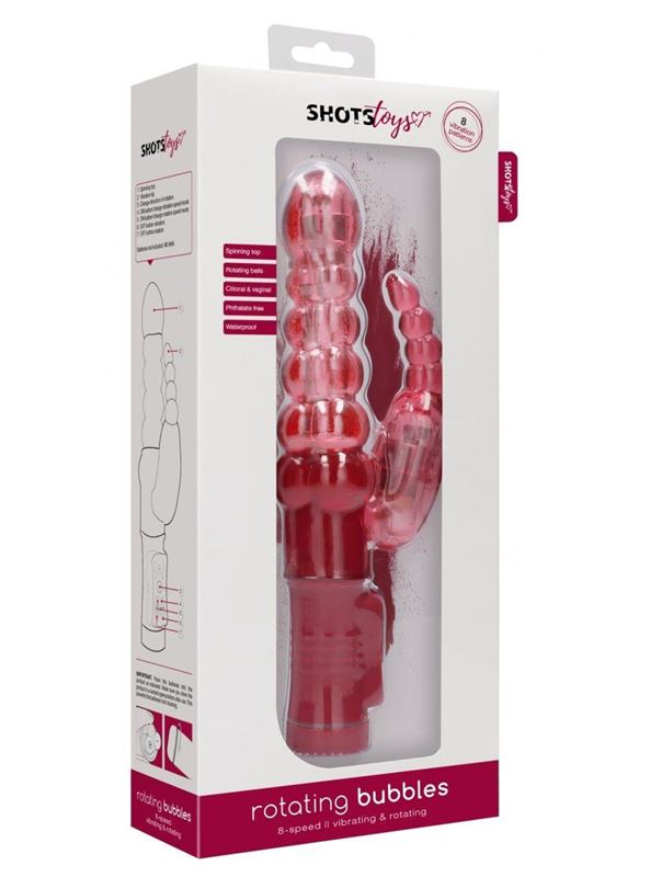 Красный вибратор кролик Rotating Bubbles (23,2 см)