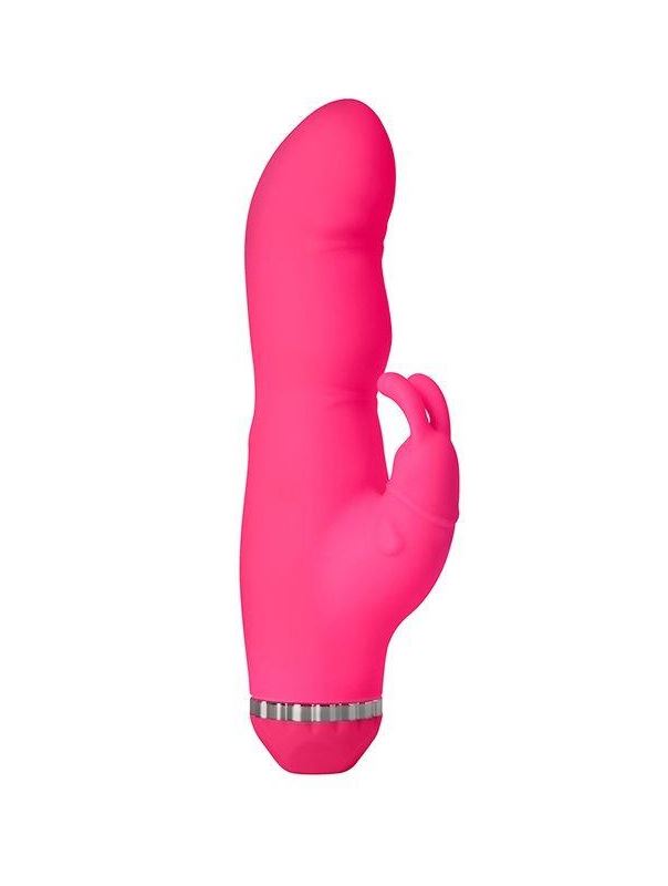 Розовый вибратор PURRFECT SILICONE DELUXE DUOVIBE с клиторальным стимулятором (17,5 см)