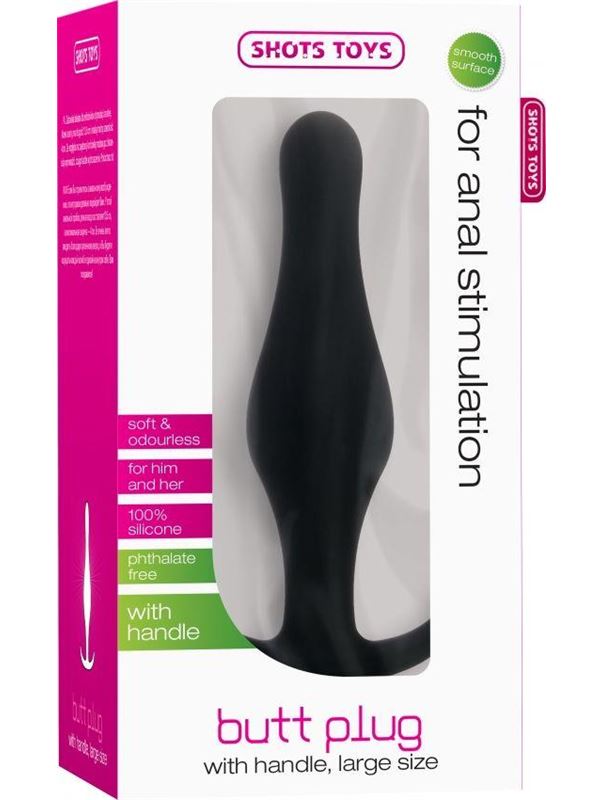 Чёрная анальная пробка Butt Plug with Handle Large - 14,5 см.