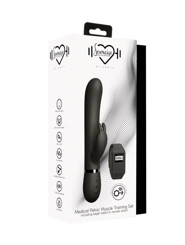 Черный вибромассажер кролик Kegel Rabbit с браслетом (22,5 см)