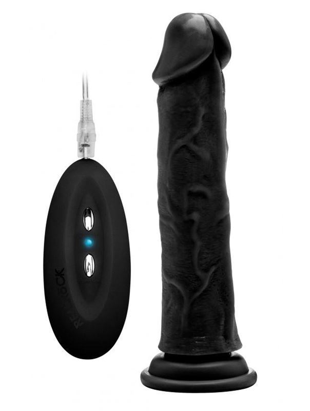 Чёрный вибратор-реалистик Vibrating Realistic Cock 9 - 23,5 см.