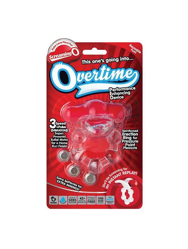 Виброкольцо Overtime с язычком и красным виброэлементом