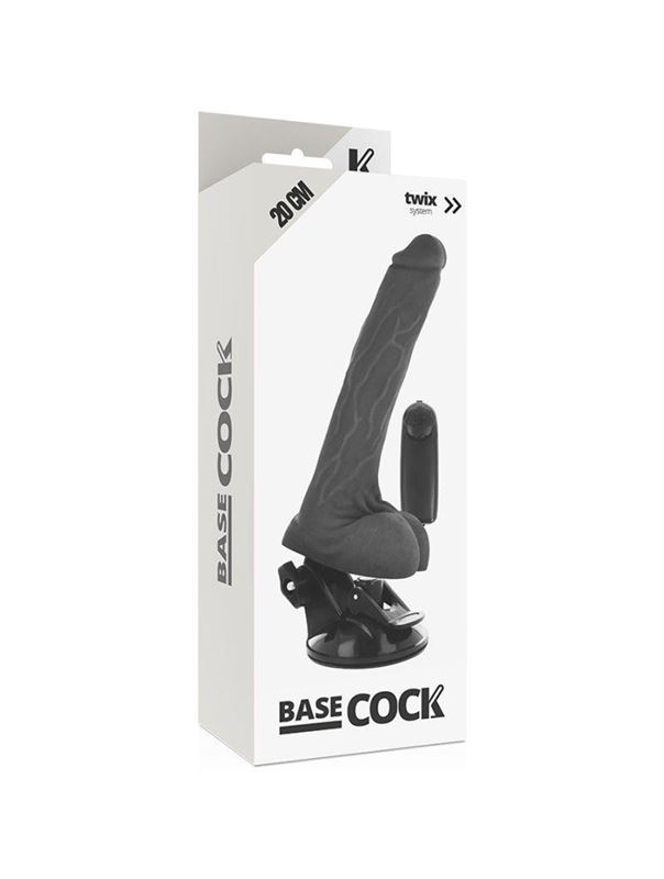Черный вибратор на мощной присоске Basecock Realistic Vibrator (20 см)