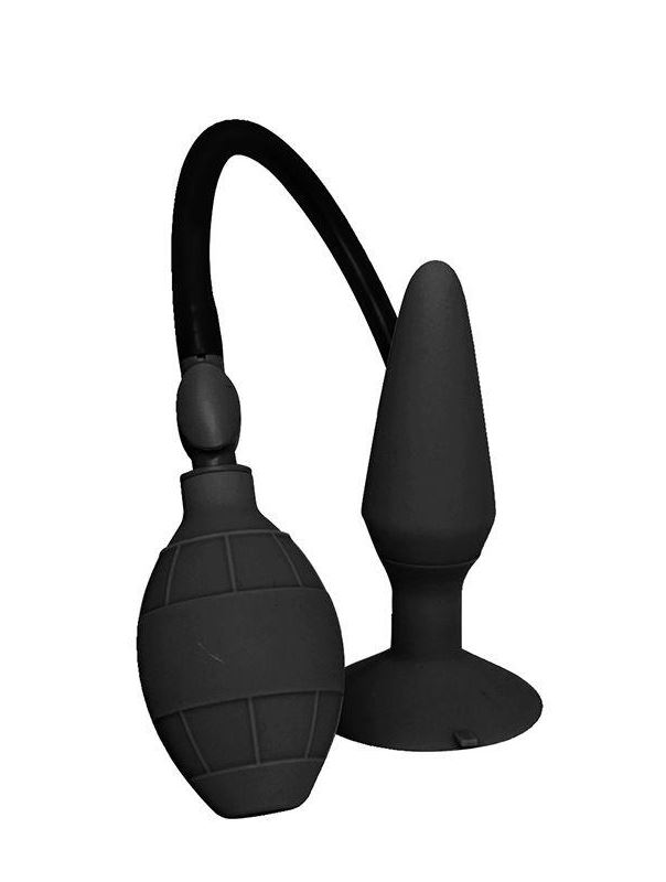 Чёрная анальная пробка с функцией расширения MENZSTUFF SMALL INFLATABLE PLUG- 12,5 см.