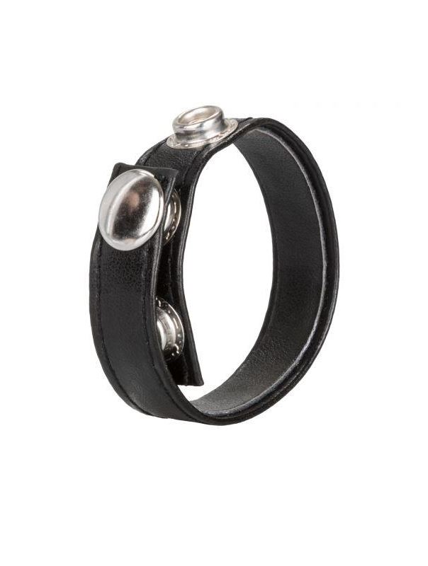 Черная кожаная утяжка для пениса Leather 3-Snap Ring