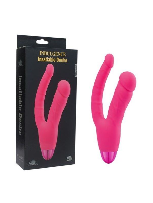 Розовый двойной вибратор INDULGENCE Rechargeable Insatiable Desire (21 см)