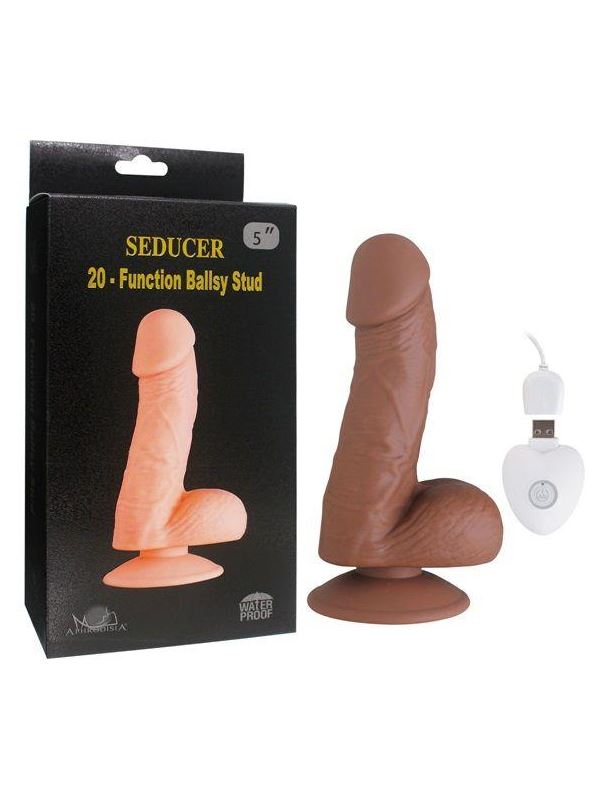 Коричневый вибратор SEDUCER 20 Function Ballsy Stud (16,5 см)