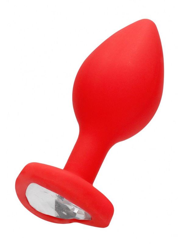 Красная анальная пробка с прозрачным стразом Diamond Heart Butt Plug (7,3 см)
