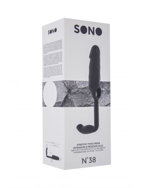 Серая насадка с анальной вставкой Stretchy Penis Exten and Plug No.38