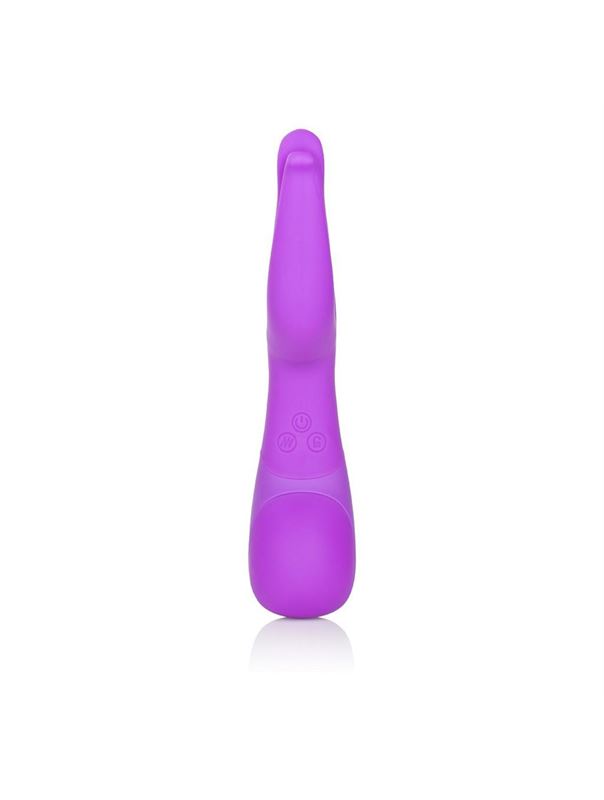 Фиолетовый вибромассажер Impress Dual Kiss со стимуляцией клитора - 15 см.