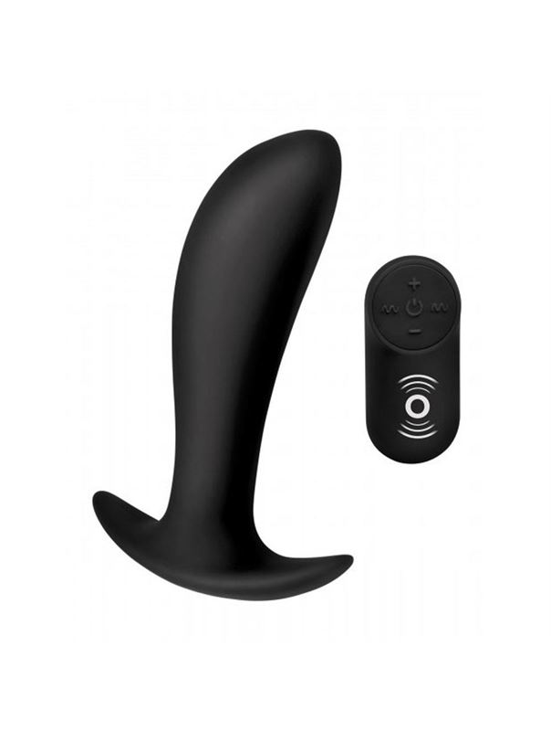 Черный стимулятор простаты с вибрацией и пультом Silicone Prostate Vibrator with Remote Control (12 см)