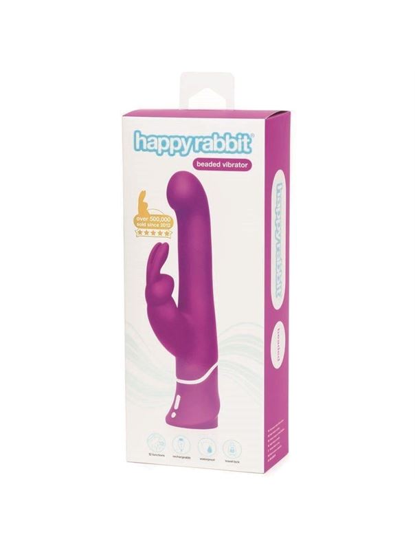 Фиолетовый вибратор с клиторальным стимулятором Beaded G-Spot Rechargeable Rabbit Vibrator (24 см)