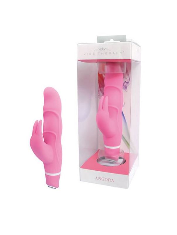 Розовый вибромассажёр с клиторальной стимуляцией VIBE THERAPY ANGORA - 15 см.