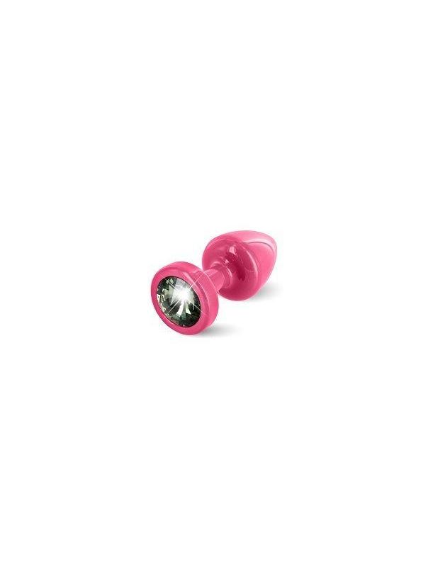 Розовая пробка с чёрным кристаллом ANNI round Pink T1 Black Diamond - 6 см.