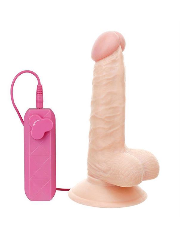 Реалистичный вибромассажёр с присоской и выносным пультом G-GIRL STYLE 6INCH VIBRATING DONG - 15,2 см.